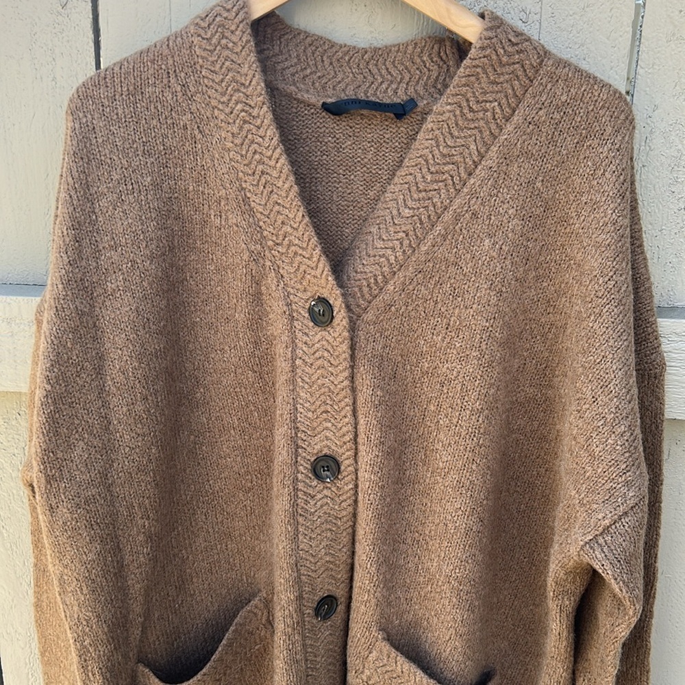 Jenni Kayne Cottage V Neck Cardigan Sweater Sz Small Lagenlook Luxury Tan - Picture 6 of 10